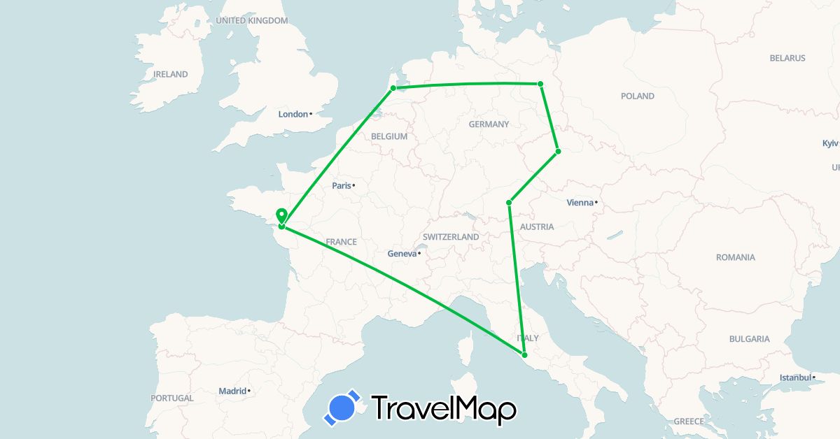 TravelMap itinerary: driving, bus in Germany, France (Europe)